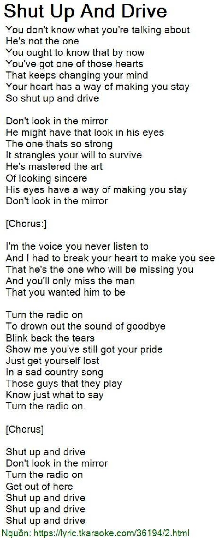 Chely Wright’s
Shut Up And Drive Lyrics