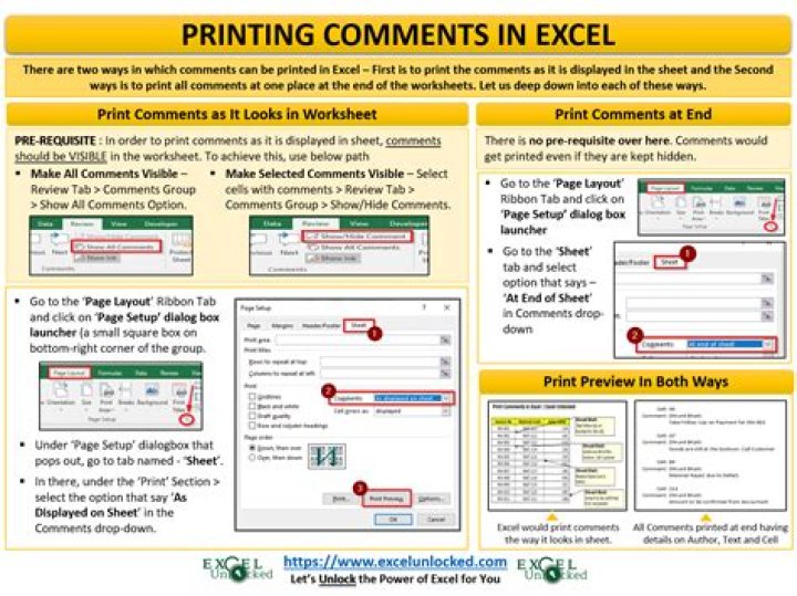 How to print comments in excel