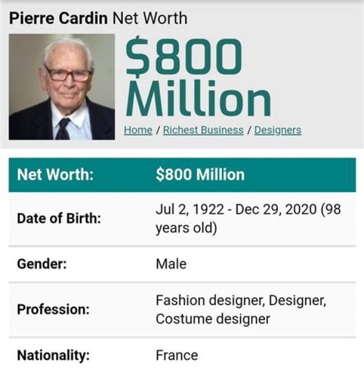 Pierre Cardin Net Worth, Income, Salary, Earnings, Biography